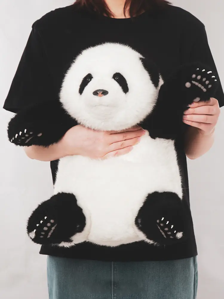 5-month-old Hehua handmade simulated panda doll large size sheepskin plush toy
