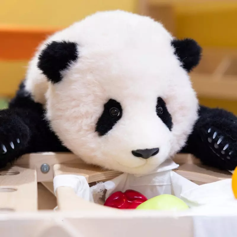 6-month-old Fubao handmade simulated panda doll large size sheepskin plush toy