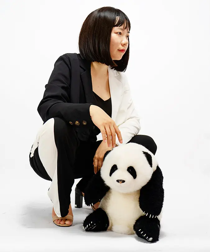 5-month-old Hehua handmade simulated panda doll large size sheepskin plush toy