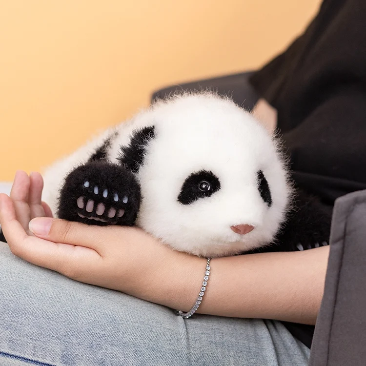 1.5-month-old Hehua handmade simulated panda doll pillow sheepskin plush toy